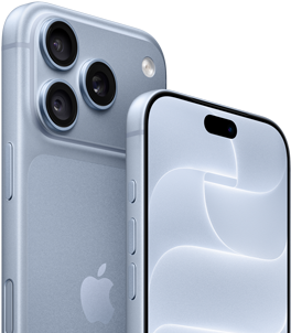 جهاز iPhone&nbsp;18&nbsp;Pro، بلون جليدي، الجهتين الأمامية والخلفية تعرض درع السيراميك، نظام ثلاثي الكاميرات