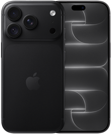 جهاز iPhone&nbsp;18&nbsp;Pro، الجهة الخارجية الخلفية، بلون أسود، نظام كاميرات Pro&nbsp;Fusion في الأعلى، شعار Apple في الوسط، الجهة الخارجية الأمامية، تصميم كله شاشة