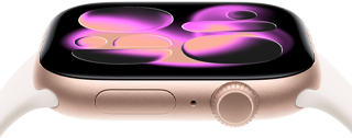 Apple Watch Series 11، إطار ألومنيوم بلون ذهبي وردي، واجهة الساعة 