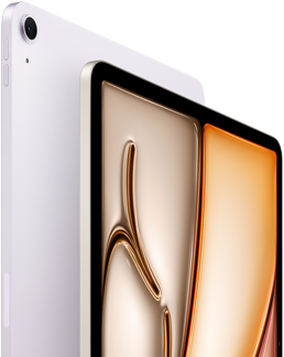 جهاز iPad&nbsp;Air، لون ليلكي، الجانب الأمامي الخارجي، الجانب الخلفي الخارجي، كاميرا&nbsp;خلفية&nbsp;واسعة&nbsp;12MP في&nbsp;الزاوية العلوية  اليسرى