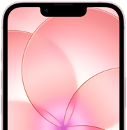 جهاز iPhone&nbsp;17e، جزء من الجانب الخارجي الأمامي مع درع السيراميك&nbsp;2، لون زهري ناعم، يعرض صورة خلفية لزهرة وردية