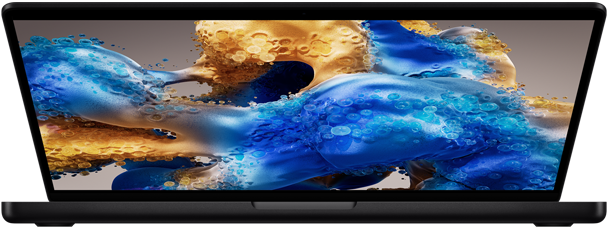 جهاز MacBook Pro مفتوح قليلاً يُظهر شاشة ملونة
