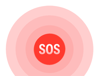 Illustration of SOS with sound waves emanating out of it.