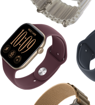 Apple Watch Series 11 bands: purple fog Sport Band, anchor blue Ocean band, light blue Alpine Loop