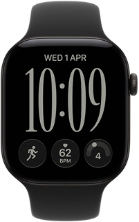 Apple Watch Series 12, aluminum case, black color, Responsive Art watch face, Sport Band, black color