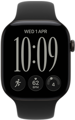 Apple Watch Series 12, aluminum case, black color, Responsive Art watch face, Sport Band, black color