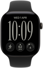 Apple Watch Series 12, aluminum case, black color, Responsive Art watch face, Sport Band, black color