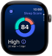 Apple Watch Series 12, aluminum case, space gray color, sleep score circle graph, right side exterior, Digital Crown