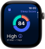 Apple Watch Series 12, aluminum case, space gray color, sleep score circle graph, right side exterior, Digital Crown