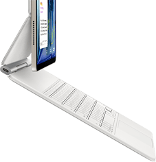 iPad Air, Starlight color, attached to Magic Keyboard, white color, side exterior