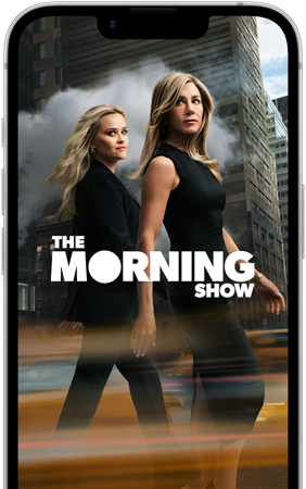iPhone 17e front screen showing the Apple TV+ series The Morning Show