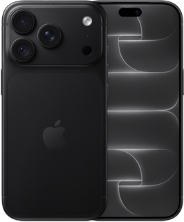 iPhone 18 Pro, back exterior, black color, Pro Fusion camera system at top, Apple logo in center, front exterior, all-screen design