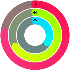 Red, green, and blue Activity rings, representing move, exercise, and stand goals in the Activity app