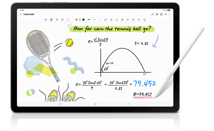 S Pen is used in Notes app on Galaxy Tab S10 Lite to note down a math equation and Solve Math automatically provides the solution.