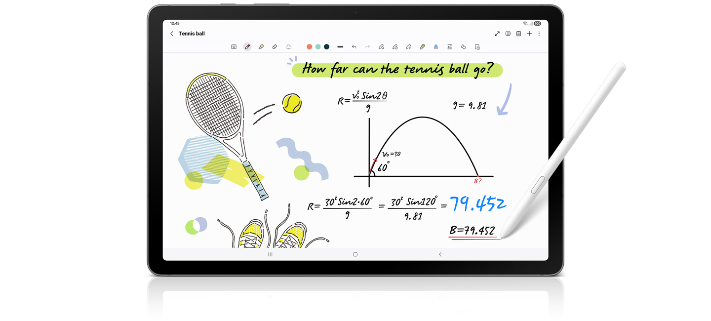 S Pen is used in Notes app on Galaxy Tab S10 Lite to note down a math equation and Solve Math automatically provides the solution.