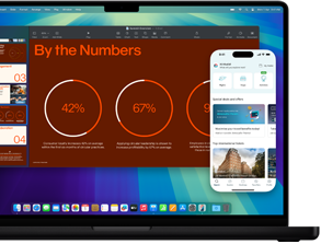 Demonstrating iPhone Mirroring, with iPhone display shown within MacBook Pro screen