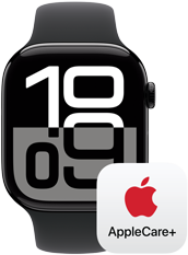 Apple Watch Series 10 بجانب شعار +AppleCare، في إشارة إلى تغطية ‏‏+AppleCare‏