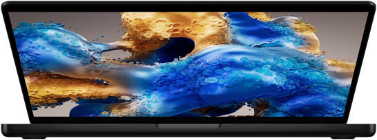 جهاز MacBook Pro‏ مفتوح قليلاً يُظهر شاشة ملونة