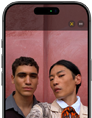 iPhone 17 Pro front screen showing Center Stage for photos feature and how to take a Selfie of a group of people, with their faces highlighted