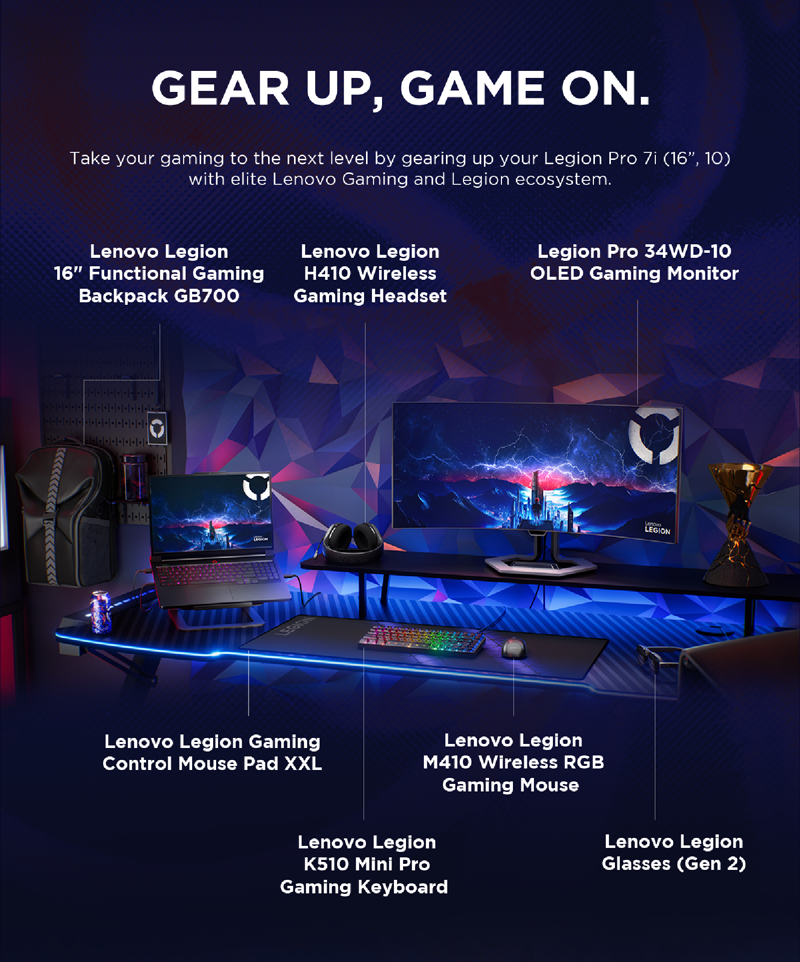 Gear up, game on. Explore the Lenovo Legion Ecosystem.