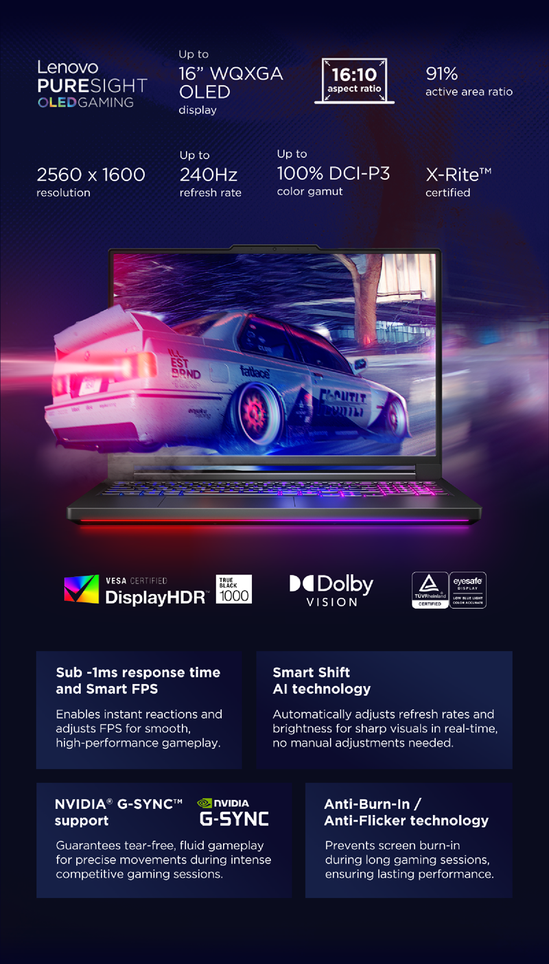 Dominate the competition with Lenovo PureSight OLED displays, engineered for eSports excellence.