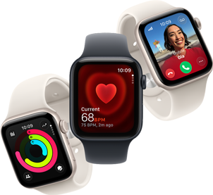 Three Apple Watch SE 3 devices floating next to each other